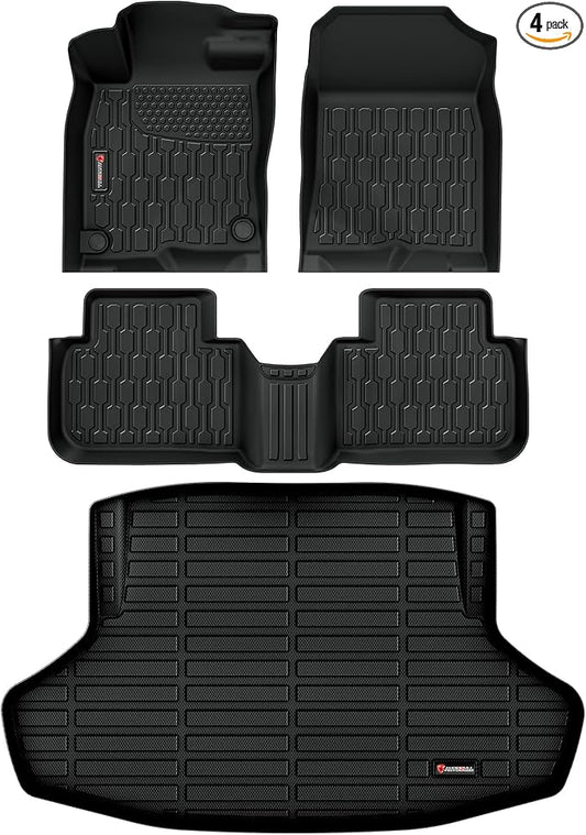 Floor Mats & Cargo Liner Fit with 11th Gen Honda Civic 2022-2025 2026 Sedan (Fits Rear Seats with or Without USB Ports), Full Set All Weather Protection 1st, 2nd Row Car Liners & Trunk Mat