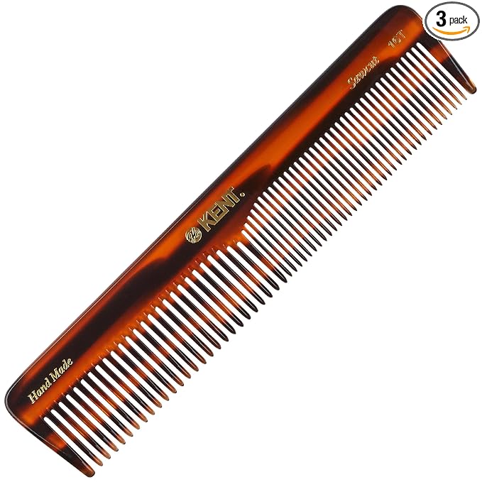 Kent 16T Tortoise Fine and Wide Tooth for Daily Grooming,Handmade Styling Comb for All Hair Types,Wet or Dry Hair Detangling Comb for Men and Women,Saw Cut Hand Polished,Made in England