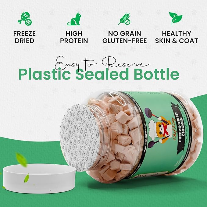 Freeze Dried Chicken Cat Treats | Healthy Dog Food Toppers 100% Human Grade | Single Ingredient, Grain Free Chicken Dog Treats | Inspected & Tested in USA | No Additives or Preservatives, 7.7 oz