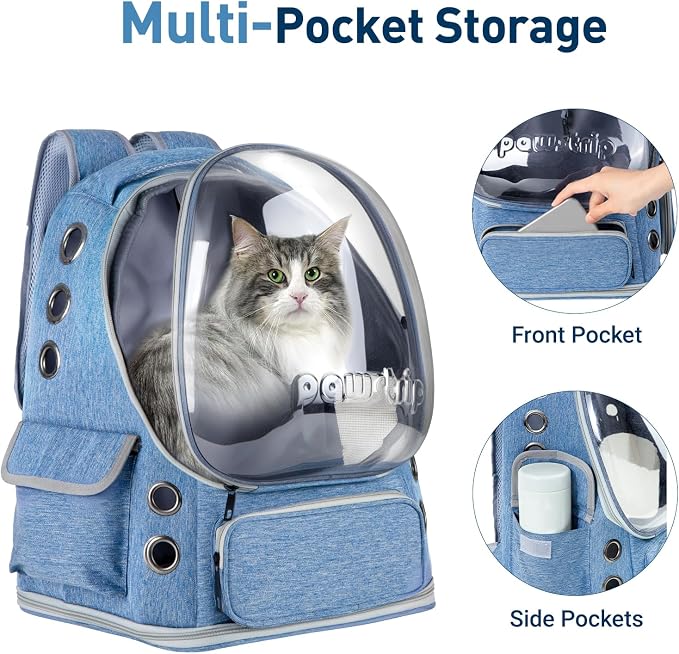 Cat Backpack Carrier Clear Bubble Window for Cats & Small Dogs up to 15 lb | Large Space Breathable Foldable Pet Carrier Airline Approved, Mesh Entry Safety Tether Washable Pad, Travel Hiking Outdoor