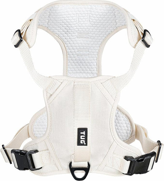 TUG No-Pull Dog Harness, 2 Leash Clips + Padded Handle (Small, Cream) | Water-Resistant Padded Interior | No-Pull Front Clip | Padded Back Handle | Adjustable Straps