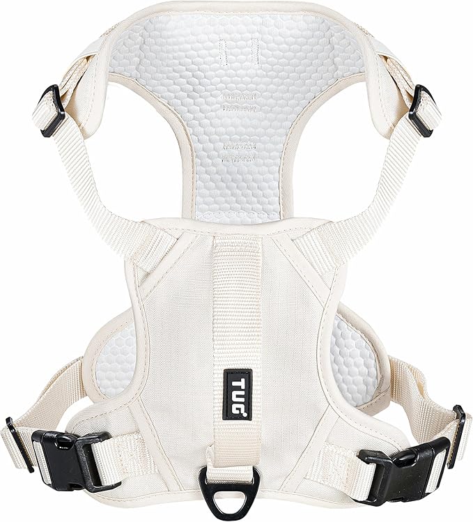 TUG No-Pull Dog Harness, 2 Leash Clips + Padded Handle (XL, Cream) | Water-Resistant Padded Interior | No-Pull Front Clip | Padded Back Handle | Adjustable Straps