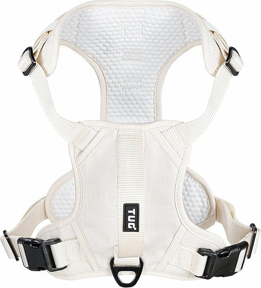 TUG No-Pull Dog Harness, 2 Leash Clips + Padded Handle (XL, Cream) | Water-Resistant Padded Interior | No-Pull Front Clip | Padded Back Handle | Adjustable Straps