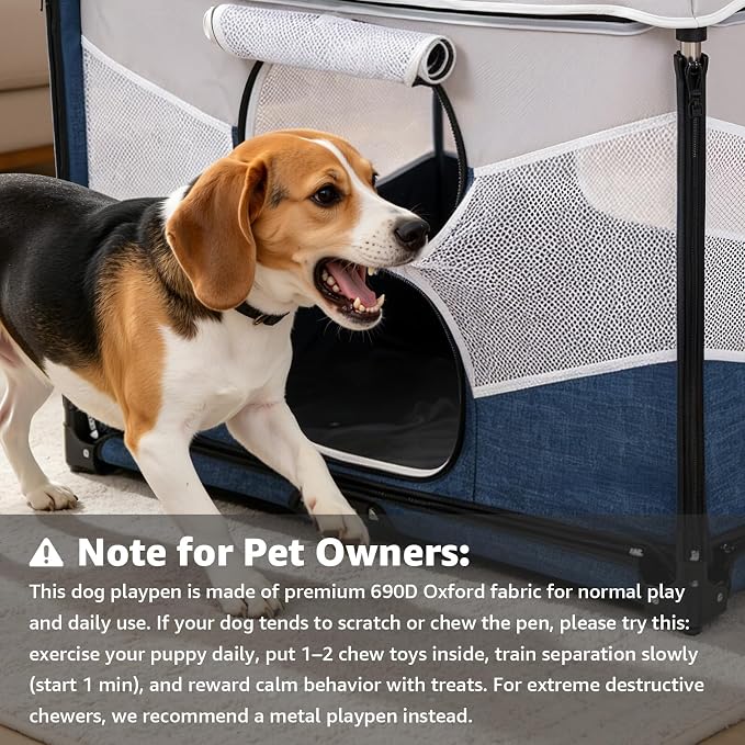 LOOBANI Small Dog Playpen, 32"x24"x22", Foldable & Portable, Blue | Puppy Cat Playpen Indoor, with Sturdy Steel Frame, Travel Dog Crate with Carry Bag, Removable Washable 690D Fabric Cover