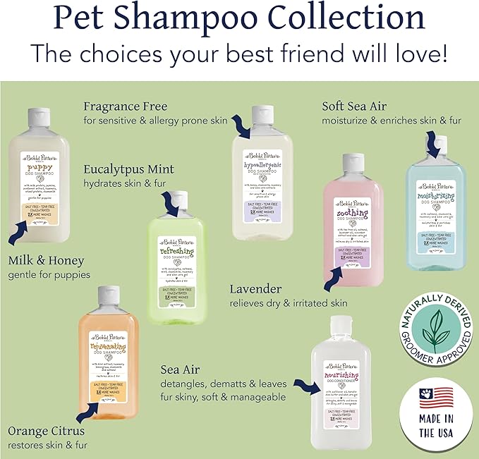 Bobbi Panter Refreshing Dog Shampoo Eucalyptus, Mint, Chamomile & Rosemary – Hydrating Natural Formula for Clean Fresh Coat, Tear-Free, 30:1 Concentrate, Made in USA, 14 oz
