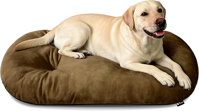 Washable Oval Dog Bed forX-Large Dogs,Silver-Tipped High-Resilience,Brown | Non-Slip Bottom Prevents Sliding, Soft Plush Short Fur, Machine Washable, Ideal for Crates/Apartments/Cozy Nooks,41"x27"x3.6"