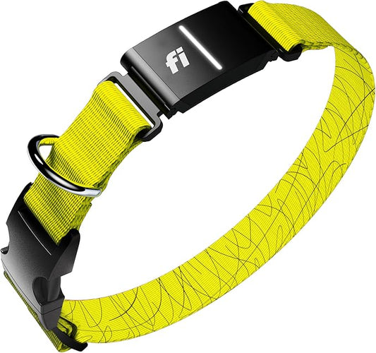 Fi New Series 3+ Smart Dog Tracker Collar [6 Month Membership Included] GPS Tracker for Dogs with Health & Behavior Monitoring, Escape Alerts, Waterproof, LED, Apple Watch Compatible (Yellow, X-Large)