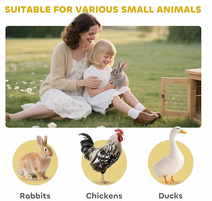 PawHut 2-Level Rabbit Hutch Bunny House with Weatherproof Hinged Asphalt Roof, Removable Tray and Ramp for Outdoor