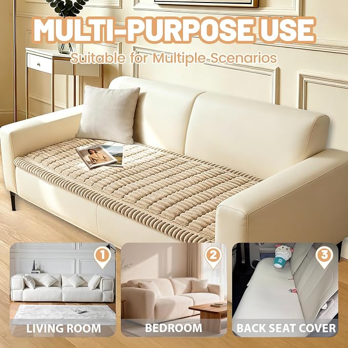 Waterproof Couch Cover for Dogs Washable,Nonslip Fuzzy Durable Pet Friendly | Soft Slipcovers for 3 Cushion Sofa Cover,Plush Thick Protector Fits Mat Bed Leather & Fabric Couches (Brown 27.6"x82.7")