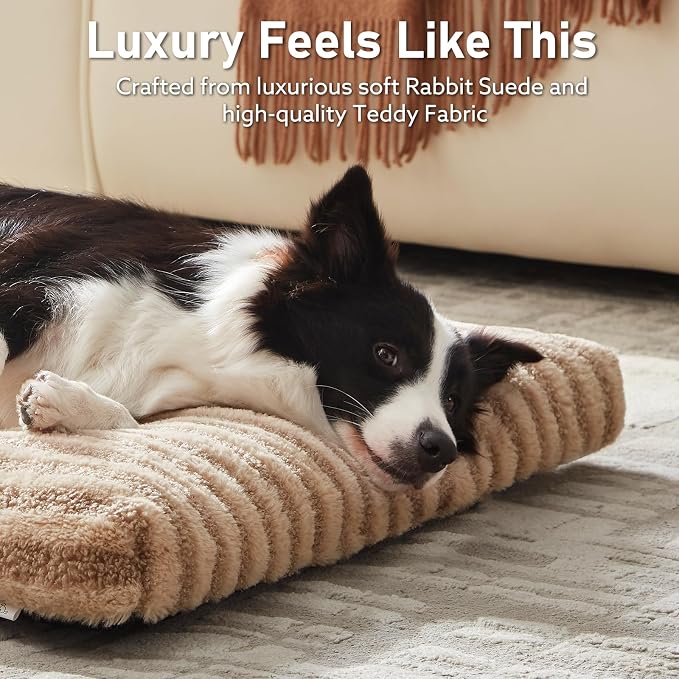 FURTIME Washable Small Dog Bed, Deluxe Dog Crate Beds | Comfy Fluffy Kennel Pad Anti-Slip Pet Sleeping Mat for Puppy/Cat, Machine Washable Dogs Pillow, 23"x18"x3", Brown