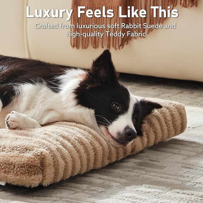 FURTIME Washable Dog Bed Medium Size Dogs, Deluxe Dog Crate Beds | Comfy Fluffy Kennel Pad Anti-Slip Pet Sleeping Mat, Machine Washable Dogs Pillow, 29"x21"x3", Brown