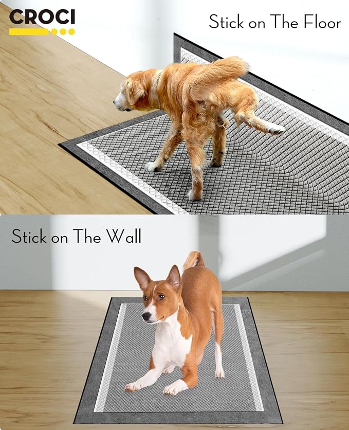 CROCI Charcoal Pee Pads for Dogs Odor Control Leak Proof 23x24in 100Ct | Super Absorbent Dog Pee Pads with Adhesive Tabs, Heavy Duty, Dog Potty Training, Quick-Dry Surface, Disposable