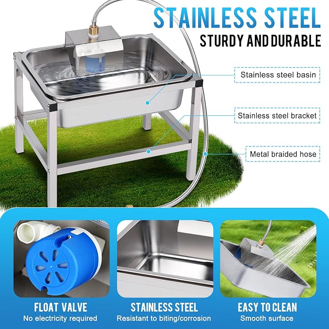 3Gal Automatic Dog Water Bowl Dispenser for Large Dogs Outdoor | Elevated Dog Water Bowl with Stand, Stainless Steel Pet waterer with Float Valve for Large Breed, Reduces Neck Pressure