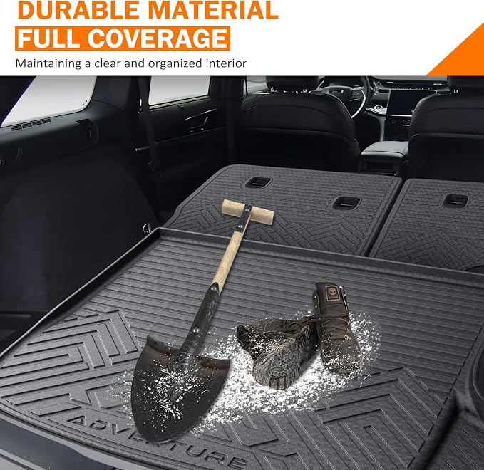 KUST Trunk Cargo Mat for Jeep Grand Cherokee 2011-2021, TPE Rubber Trunk Liner with Backrest Mat for Grand Cherokee Accessories All Weather Back Seat Protector Rear Cargo Liner Raised Edge