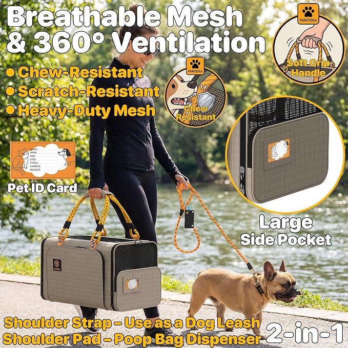 PAWZIDEA Expandable Pet Carrier for Small Cats & Dogs, TSA Airline Approved | 18"×11"×11" Soft-Sided Small Dog Travel Bag, Collapsible Top-Load Cat Carrier for 2 Cats Under Seat, Puppy Car Seat Up 15lbs