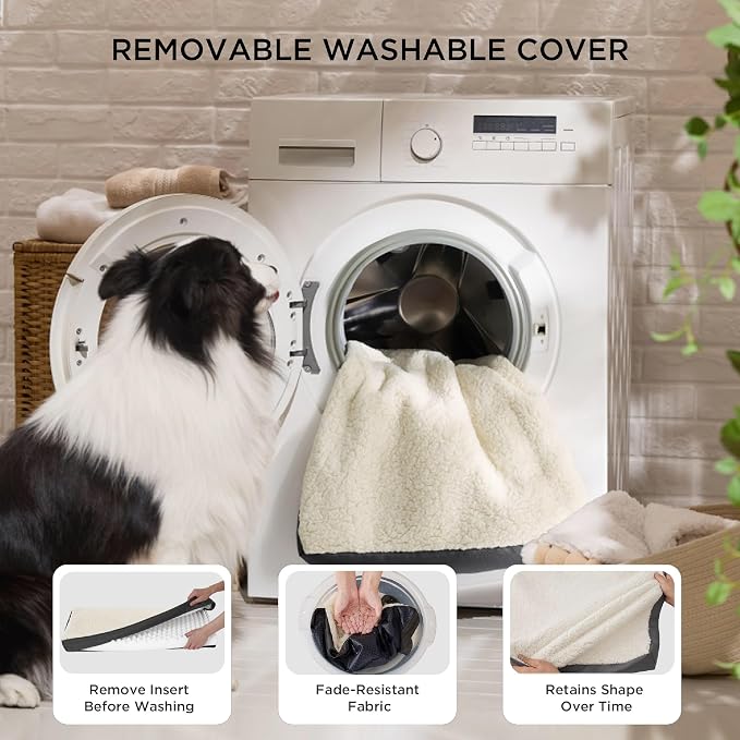 Bedsure XL Dog Bed for Crate, Pet Bed with Washable Cover, 41x27 Inch Grey | Orthopedic Egg Crate Foam, Flat Rectangle Sherpa Mat, Non-Slip Bottom, Comfy Removable Cover, For Extra Large Pets ≤ 65 lbs