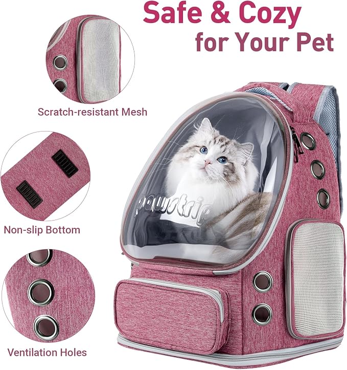 Cat Backpack Carrier Clear Bubble Window for Cats & Small Dogs up to 15 lb | Large Space Breathable Foldable Pet Carrier Airline Approved, Mesh Entry Safety Tether Washable Pad, Travel Hiking Outdoor