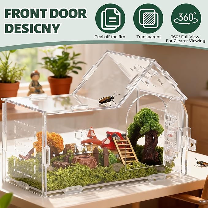 Jumping Spider Enclosure Small Acrylic Spider Cage Insect Terrarium Bug Enclosure Tarantula Enclosure Reptile Terrarium for Snail, Mantis, Lizard, and Small Reptiles - Big House Shape