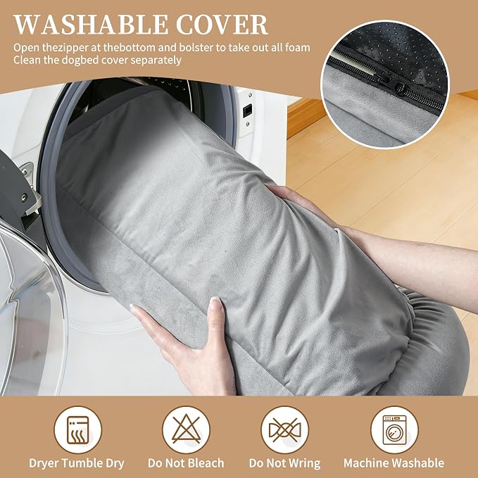 FAIRYPET Orthopedic Dog Bed for Medium to Large Dogs & Cats, Memory Foam Dog Bed with Washable Removable Cover, Top-Grade Dutch Velvet Fabric Pet Sofa Couch for Crate with Nonskid Bottom, Grey
