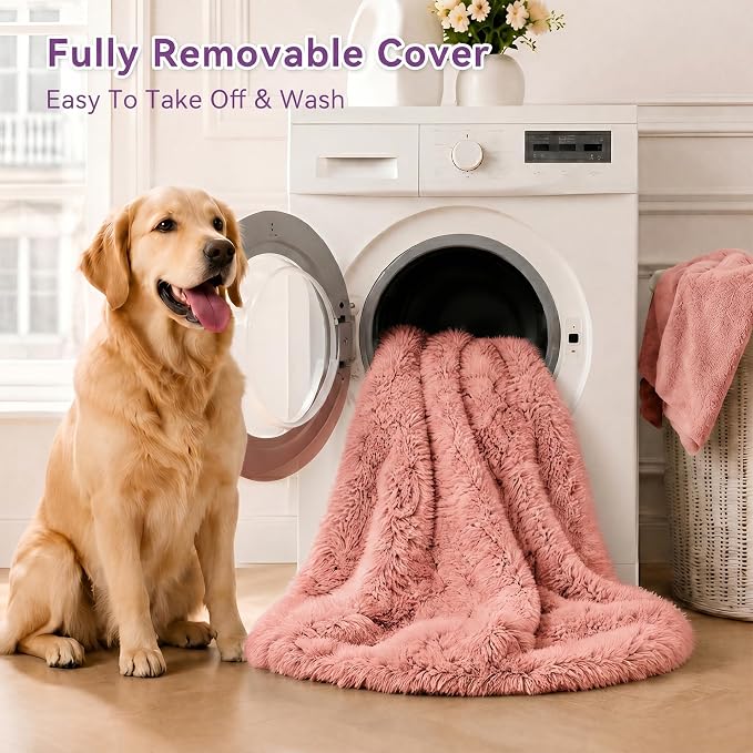 Human Dog Bed with Pillow & Blanket - 71 × 45 × 12 Inch | Oversized Pet Bed for Large Dogs, Leak-Resistant Washable Dog Couch Bed for People and Dogs Soft Long Pet Sofa Pink