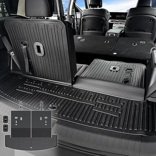 Cargo Mat with Backrest Mats for 2024 2025 2026 Hyundai Santa Fe Car Mat Accessories, All Weather TPE Protector Cargo Liner Trunk Mat(Cargo Mat with Backrest Mats)