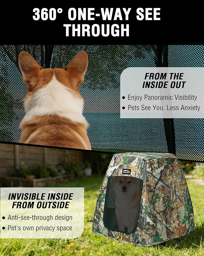 Portable Assembly-Free Dog Tent, Ventilation Outdoor Indoor Dog House, Sunshade Camping Pet Tent for Dogs with Non-Slip Cushion, Foldable Dog Tent with Zipper Door Up to 35LB