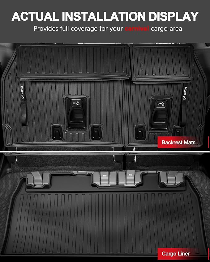 7PCS Cargo Mat for Kia Carnival 2022-2026 / Carnival Hybrid 2025 2026 Cargo Liner with Backrest Mat TPE All Weather Trunk Mat 3rd Row Back Seat Cover Protector 2025 Carnival Accessories
