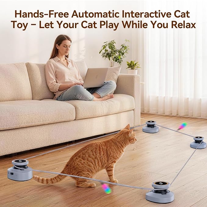 Jripae Interactive Cat Toys for Indoor Cats DIY Multi-Track Chase | Adjustable Speed,Electric Moving Treadmill Feather lure Toy Self-Play for Bored Kittens Adult Cats Hunt Instinct Exercise Run