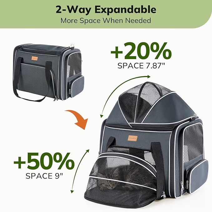 Morpilot Top and Side Expandable Cat Carrier for Pets up to 20lbs | Airline Approved Collapsible Soft-Sided Pet Carrier for Car Rides and Vet Visits (Dark Gray)