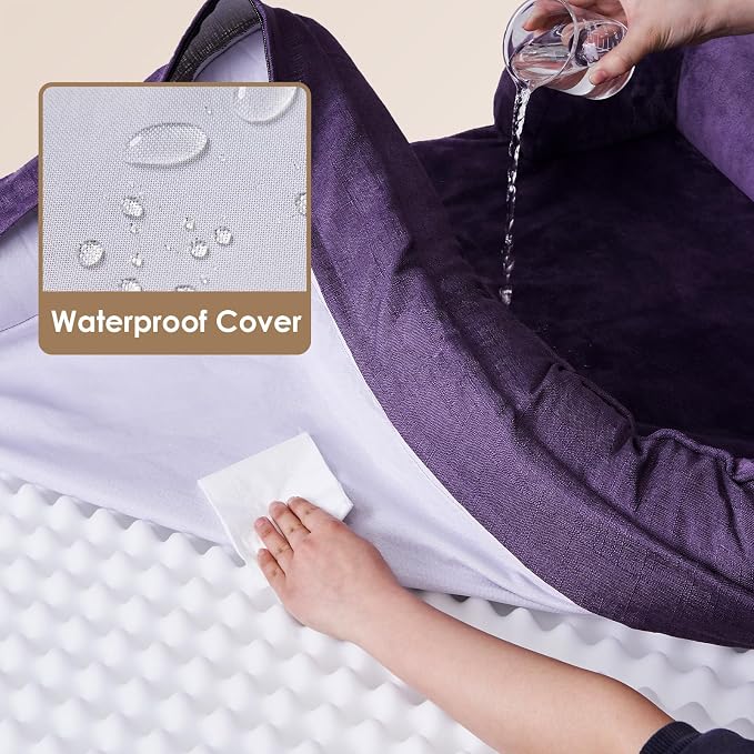 EHEYCIGA Orthopedic Dog Beds Large Sized Dog, Waterproof Washable Pet Bed | Non-Slip Bottom and Egg-Crate Memory Foam XL Dog Couch Bed with Washable Removable Cover, Purple, 41Inch