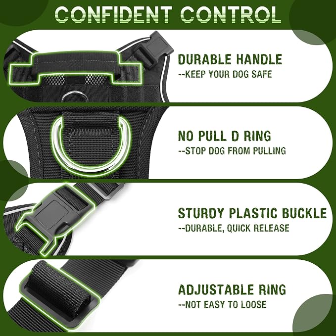 Tactical Molle Vest Mesh Dog Harness with 10 Removale Pet Patches | Breathable Service Dog harness with Double Soft Padded Handle for Small Dog, Reflective Military Pet Vest for Walk Hiking