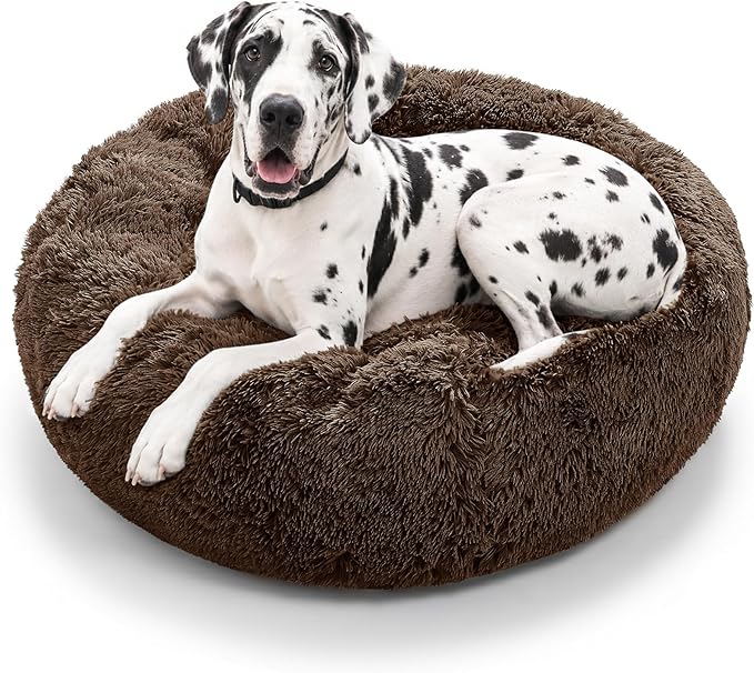 JOLLYVOGUE Dog Beds Large Sized Dog, Calming Anti-Anxiety Dog Bed, Fluffy Donut Cushion for Extra Large Pets (45")