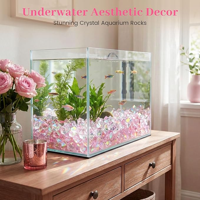 DomeStar 150PCS Dazzling Fake Ice Rocks, Pink Holographic Acrylic Crushed Ice Sparkling Plastic Diamonds Gems for Vases Fillers Aquarium Rocks Party Table Scatter Wedding Decor