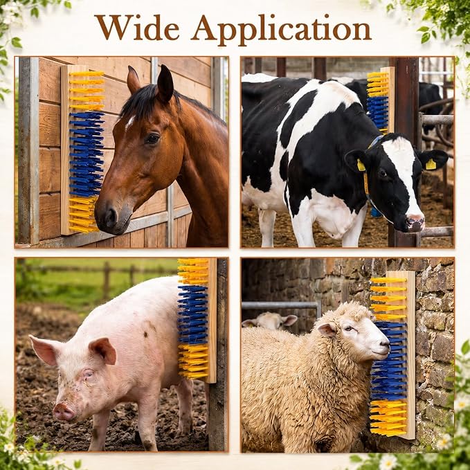Mifoci 6 Pcs Livestock Scratching Brush Goat Scratcher Livestock Brushes, Goat Scratching Post with 24 Screws Wooden Self Grooming Brush for Small Goats, Sheep, Pigs, Cow, Horses