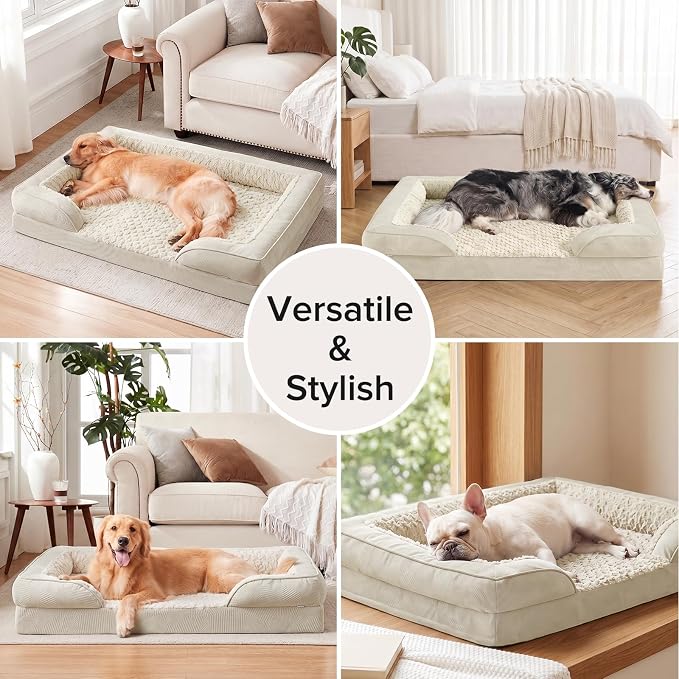 Orthopedic Large Dog Bed, Washable Waterproof, Egg-Crate Foam Dog Couch Bed with Washable Removable Cover, Waterproof Lining and Nonskid Bottom