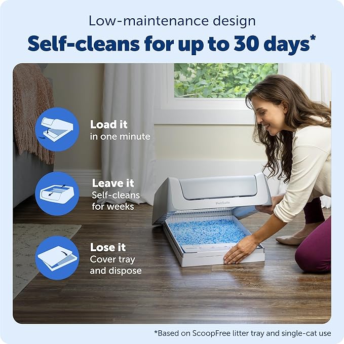 PetSafe ScoopFree Crystal Pro Legacy Automatic Self-Cleaning Cat Litter Box – Enclosed Front-Entry – Includes 1 Disposable Crystal Litter Tray – Advanced Odor Control – Gray (PAL00-16806)