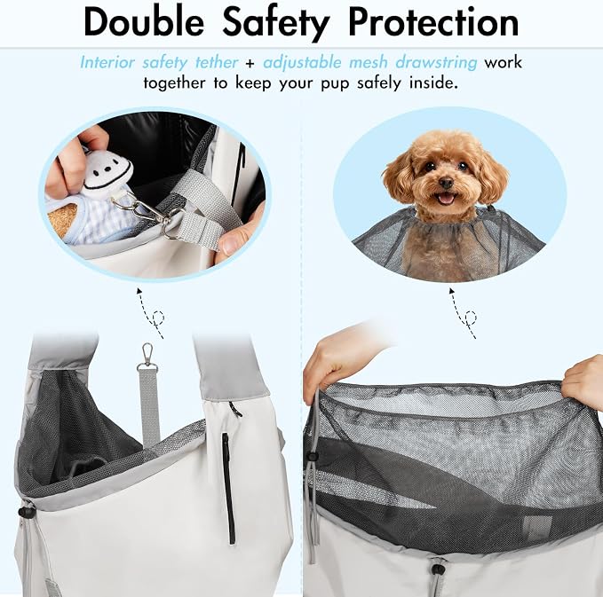 Dog Carrier Sling, Puppy Carrier Sling 20 lbs, Grey | Dog Carriers for Small Dogs & Cats With Pockets, Machine Washable, Adjustable Shoulder Strap, Hands Free for Outdoor Use