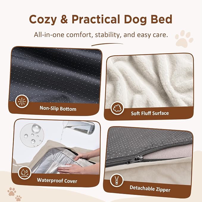 Comfort Expression Orthopedic Dog Bed for Extra Large Dogs with Bolster | Waterproof Dog Couch Bed with Washable Cover & Non-Slip Bottom, Supportive Egg Crate Foam XL Pet Bed, 48x30 Inch