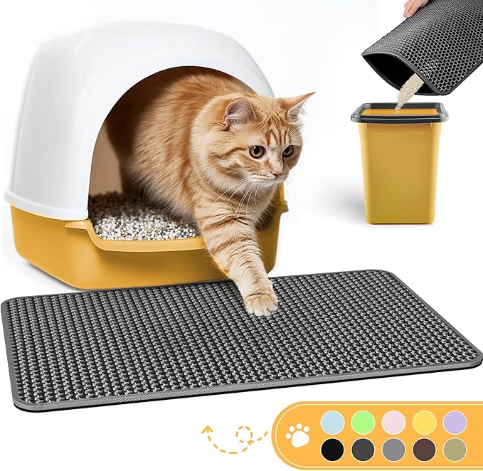 Cat Litter Mat -30'' x 24'' Large Litter Trapping Mat, Easy to Clean Litter Box Mat, Waterproof, Urine-Proof, Non-Slip Kitty Litter Mats for Floor, Dark Grey