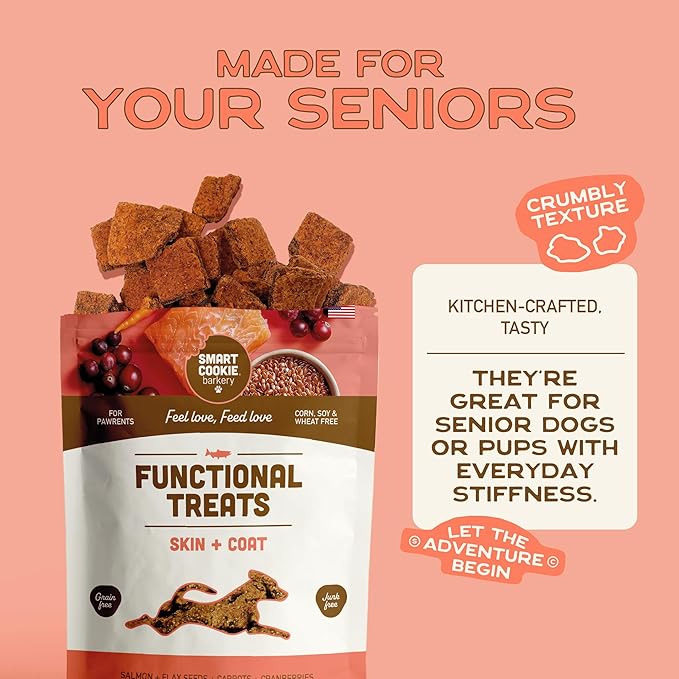 Smart Cookie All Natural Dog Treats - Healthy Skin & Coat Salmon Dog Treats - Ideal for Sensitive Stomachs or Itchy, Allergic, Dry Skin - Dehydrated, Crunchy, Human-Grade, Made in USA - 8oz, Pack of 3