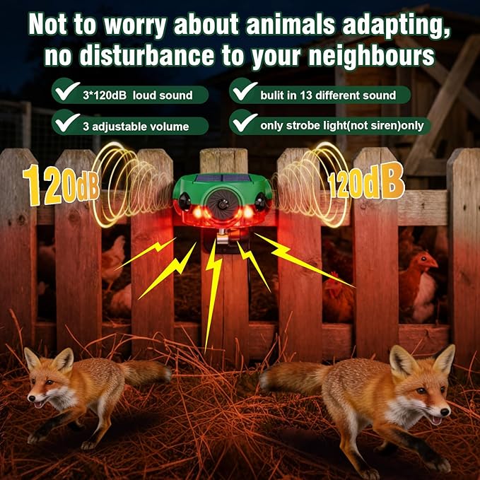 ChunHee Outdoor Motion Sensor Alarm, Barking Dog Alarm with 360° Detection, Supports Voice Recording, Adjustable Volume, 120dB Motion Activated Alarm for Home, Garden, Yard, Farm – 2Pack