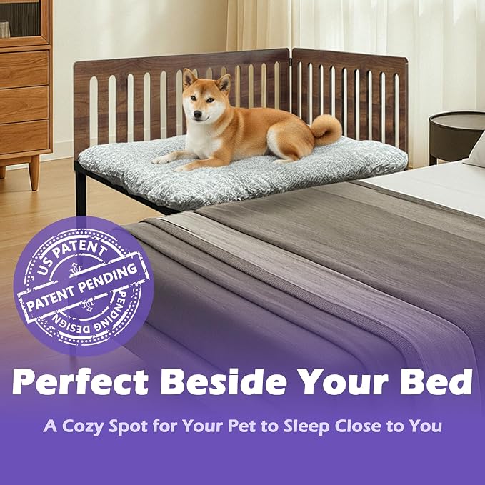 Beside Dog Bed,2 Wood Side Panel Adjustable Height Dog Bunk Beds,39''x27'' Metal Dogs Bed Frame with Cushion,Large