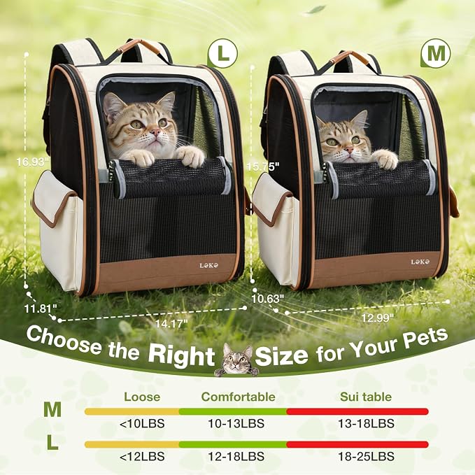 Lekereise Cat Backpack Carriers, Dog Carrier Backpacks with Breathable Mesh for Small Medium Large Cats Dogs Puppy Up to 25 Lbs, Pet Foldable Carrying Backpack Ventilated for Travel Hiking Collapsible