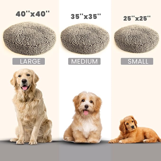 Muddy Mat®Cloud K-9 Bed for Dogs & Cats, Soft & Relaxing Donut Dog Bed, Chenille Material, Removable Cover, Washable & Dryer Safe–Beige Medium(35'x35')
