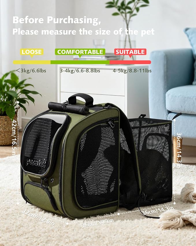 Pecute Cat Backpack Carrier,Large Space Cat Bubble Backpack,Ergonomic,Green | Expandable,Sunshade Curtain,Transparent Window,Safety Rope,Sturdy,Large Mesh on Both Sides for Breathability,for Outdoor,Vet
