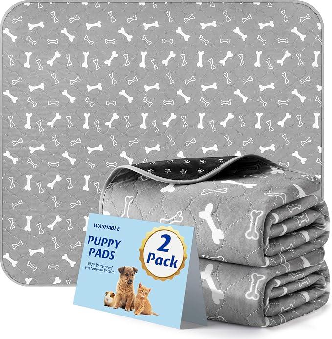 Washable Pee Pads for Dogs, 2 Pack Reusable Puppy Pads, 18"x24" | Super Absorbent, Waterproof & Leakproof, Non-Slip Bottom, Machine Washable, For Floors, Beds, Couches, Crates, Carpets, Cars