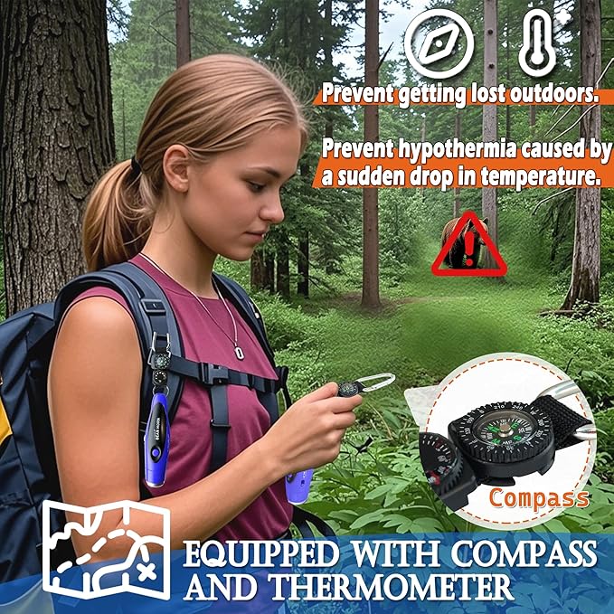 120dB Electronic Air Horn with Compass & Thermometer- Bear Horn to Scare Bears - Self Defense for Hiking