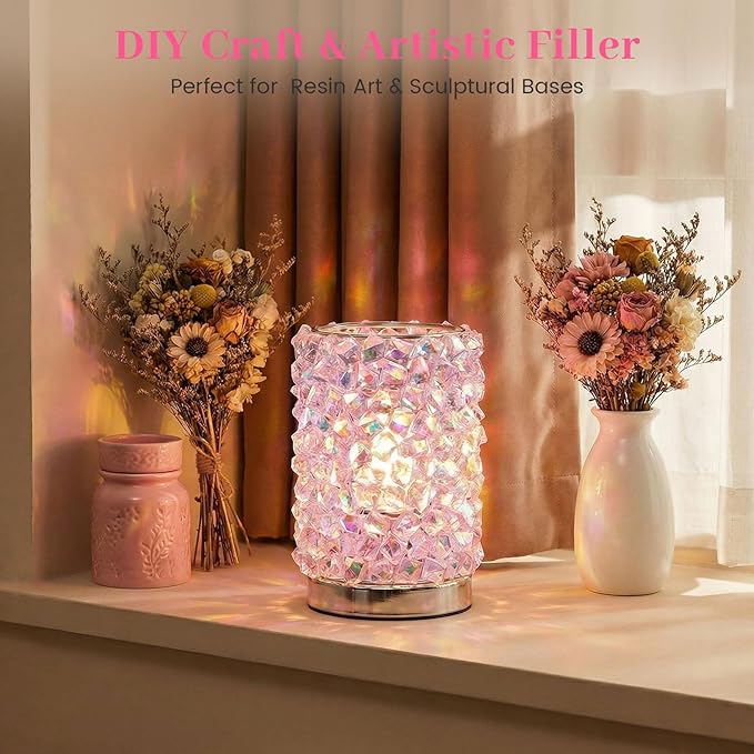 DomeStar 150PCS Dazzling Fake Ice Rocks, Pink Holographic Acrylic Crushed Ice Sparkling Plastic Diamonds Gems for Vases Fillers Aquarium Rocks Party Table Scatter Wedding Decor