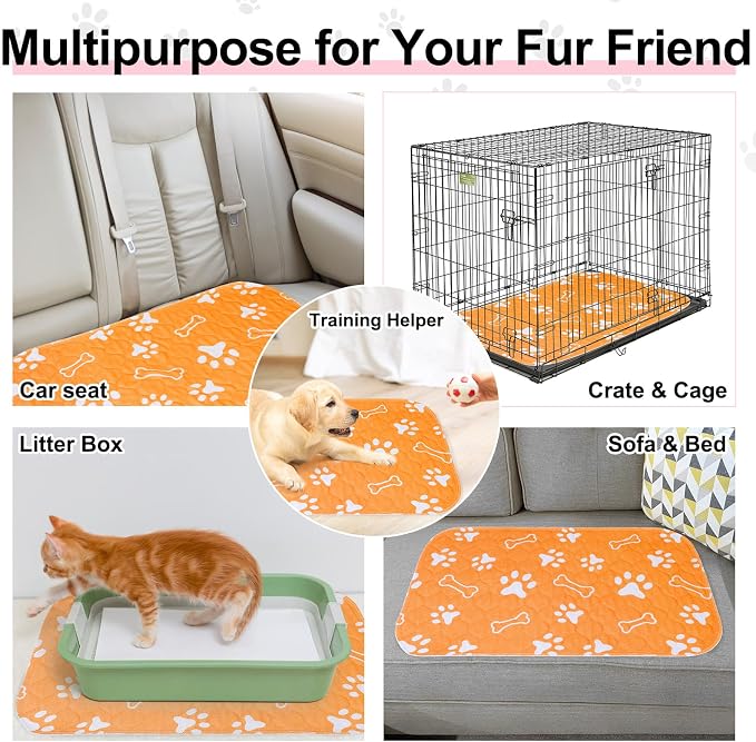 BEAUTYZOO 6 Pack Washable Pee Pads for Dogs,Reusable Puppy Pad 16x24 Orange | Waterproof Super Absorbent,Non Slip and Leak-Proof Against Urine,Whelping Pads Mats for Puppy Potty Training,Playpen,Crate