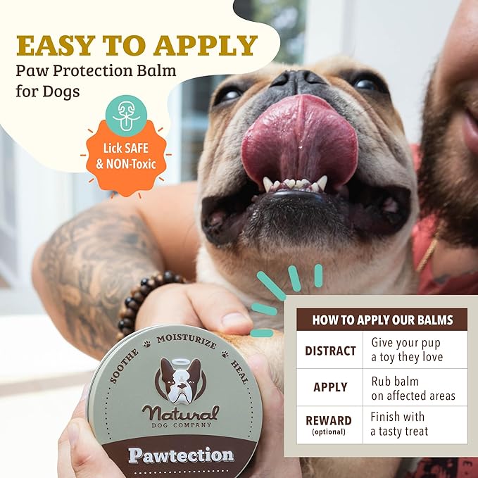 Natural Dog Company Pawtection Balm for Hot Pavement, Dry Cracked Dog Paws, and Rough Terrain - Safe, Non-Toxic, and Lick Safe - Protects Paws with Natural Ingredients, Lick-Safe, 2 oz Tin
